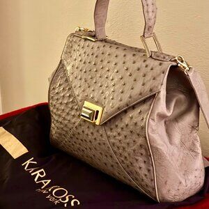 Kara Ross Genuine Ostrich Leather Handle Handbag